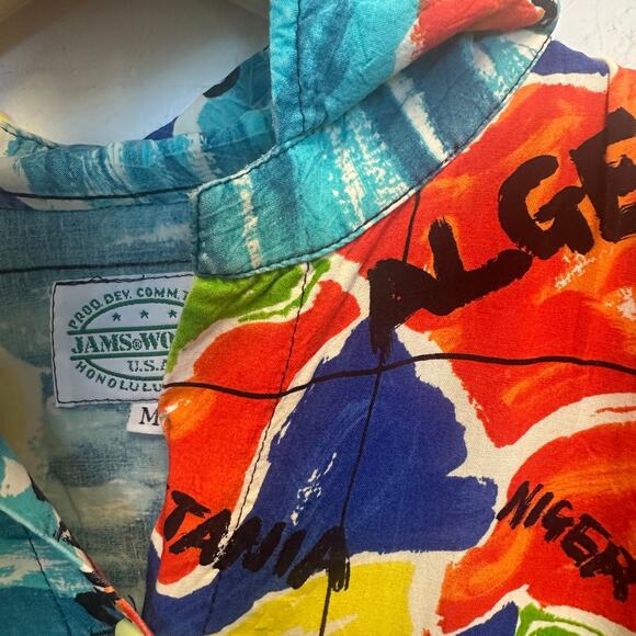 Jams World Vintage Multicolor Africa Map Print Sleeveless Hawaiian Shirt Beach - Picture 6 of 15